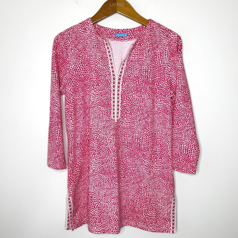 J. McLaughlin Pink/White Tunic Ribbon Trim Medium